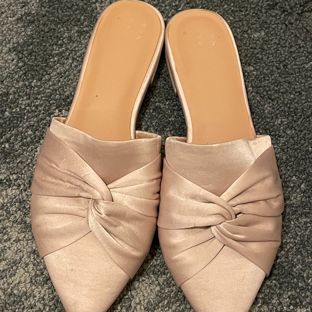 Pink/Champagne Silk Knot Pointed Toe Mules / Slip-on / Slippers, 7